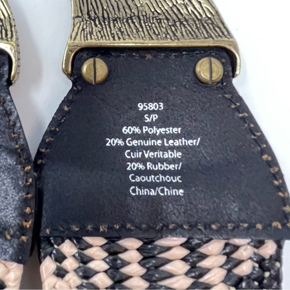 Vintage Wearable Art Boho Brass, Black & Cream Woven & Leather Statement Belt - Picture 7 of 7